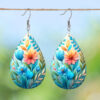 Wholesale Cross Border Bright Colorful Flower Pattern Double Sided PU Leather Earrings Lightweight for Mother's Day Gift