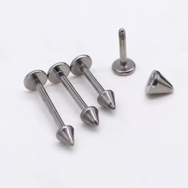 304 Stainless Steel Pointed Cone Lip Stud External Thread Piercing Jewelry Earrings Ear Bone Stud Lip Accessories Fashion Unisex Geometric Pattern