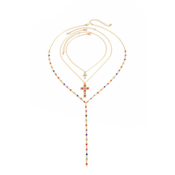 oly-ea1d938806843db29efa92feb8589777 Wholesale Cross Colored Crystal Stacking Necklace
