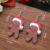 Wholesale Christmas cute Christmas hat gingerbread man pendant earrings wooden double-sided earrings Christmas gift