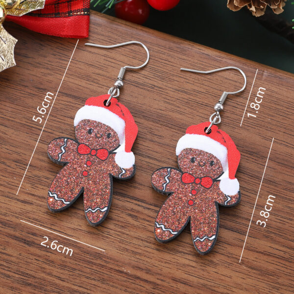 Wholesale Christmas cute Christmas hat gingerbread man pendant earrings wooden double-sided earrings Christmas gift