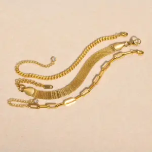 PVD Coated Real Gold Plated Geometric 201 Stainless Steel Simple Style Waterproof Non Tarnish 201 Stainless Steel Bracelets