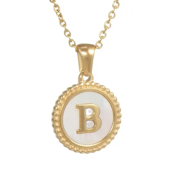 Wholesale Simple Style Round Letter Titanium Steel Pendant Necklace Polishing Gold Plated Shell Stainless Steel Necklaces