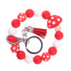 Wholesale New wrist keychain pendant leather PU short tassel mushroom silicone beaded bracelet key ring accessories