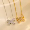 Wholesale PVD Coated Real Gold Plated Bow Knot Stainless Steel Simple Style Waterproof Non Tarnish Pendant Necklace
