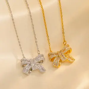 Wholesale PVD Coated Real Gold Plated Bow Knot Stainless Steel Simple Style Waterproof Non Tarnish Pendant Necklace