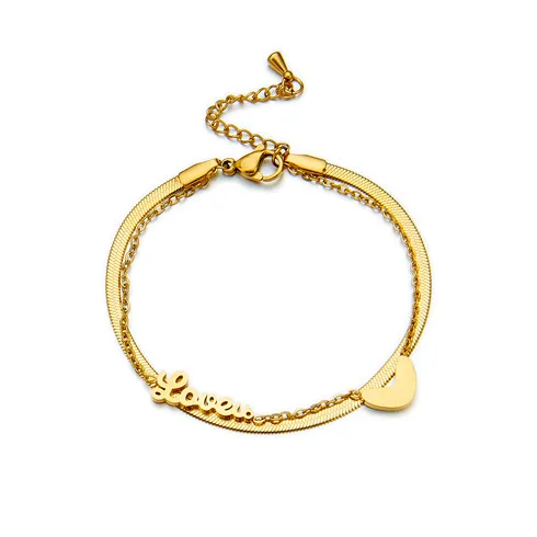 Wholesale PVD Coated 18K Gold Plated Heart 304 Stainless Steel Fashion Waterproof Non Tarnish 304 Stainless Steel Bracelets
