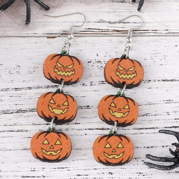 Wholesale Halloween Gothic style splicing triple wooden double-sided funny earrings
