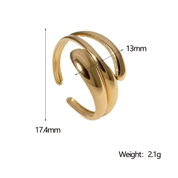 304 Stainless Steel Geometric PVD Coated Stone-Free Real Gold Plated Modern Style Simple Style IG Style Waterproof Non Tarnish Open Rings