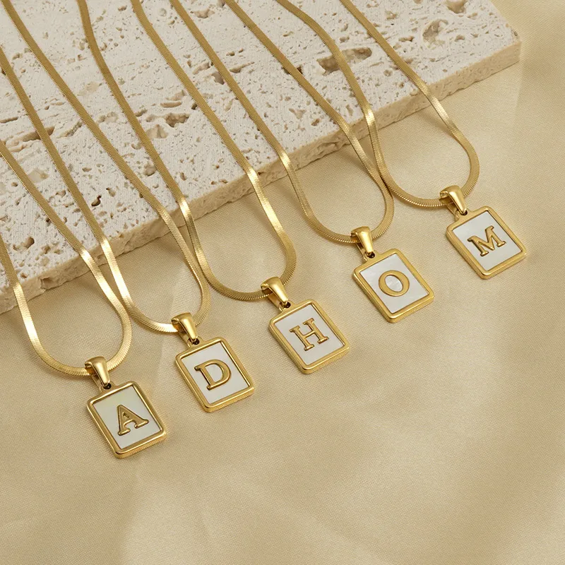 Wholesale Fashion Letter Titanium Steel Plating Inlay Shell Pendant Necklace