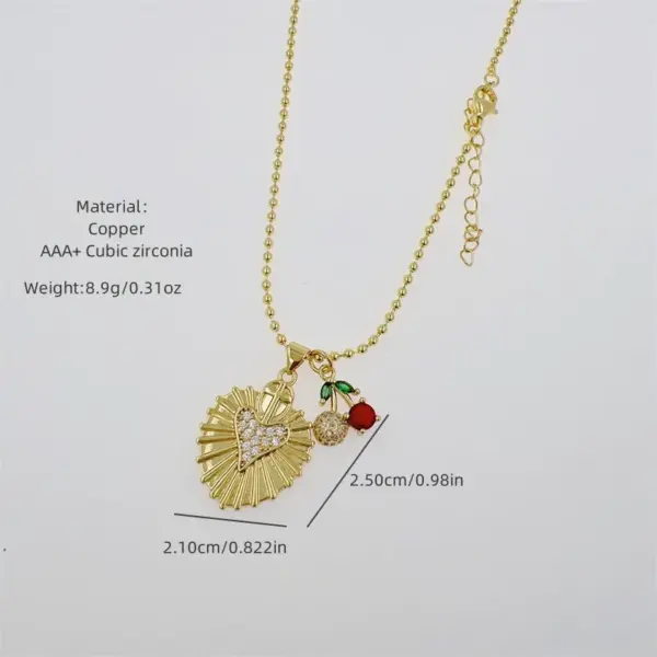 Copper Ball Chain 18K Gold Plated Inlay Cross Heart Shape Zircon Pendant Necklace