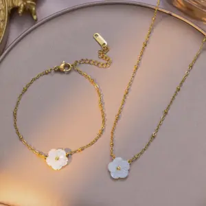 Wholesale Jewelry Casual Elegant Simple Style Flower 304 Stainless Steel Plating Jewelry Set Cable Chain
