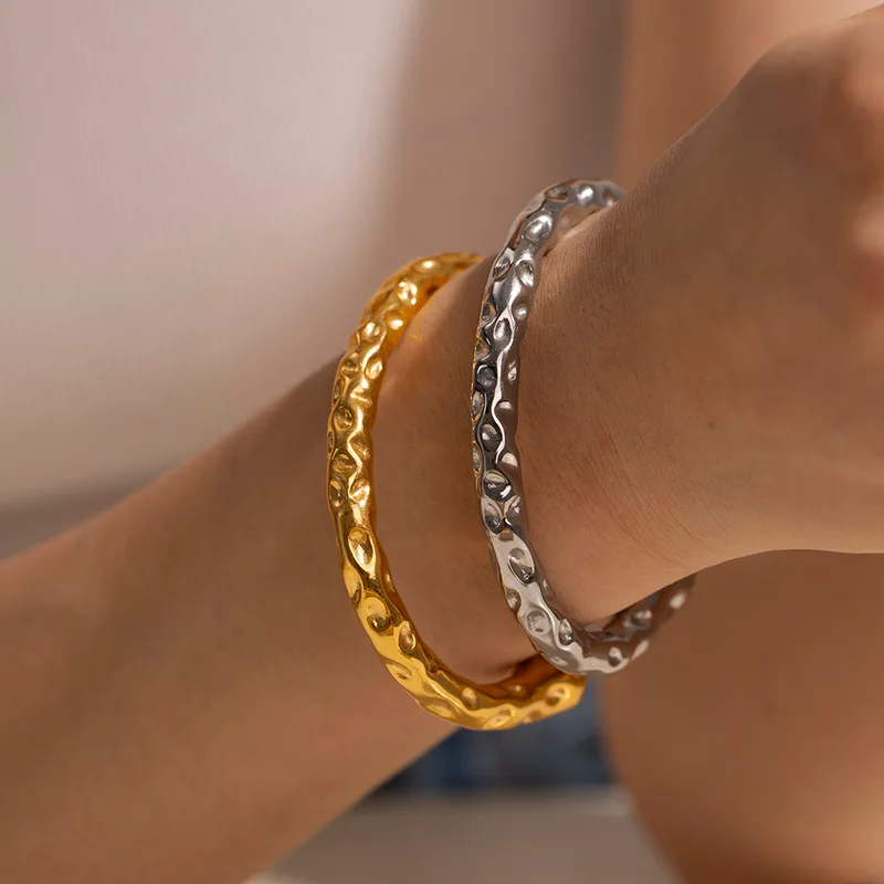 Wholesale 304 Stainless Steel C Shape PVD Coated 18K Gold Plated Real Gold Plated IG Style Waterproof Non Tarnish Plating Cu Bracelets