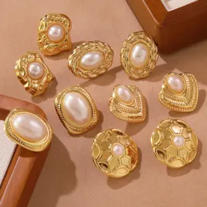 Wholesale 304 Stainless Steel Plastic Quadrilateral Round Electroplating Imitation Gold Elegant Sweet Simple Style Ear Studs