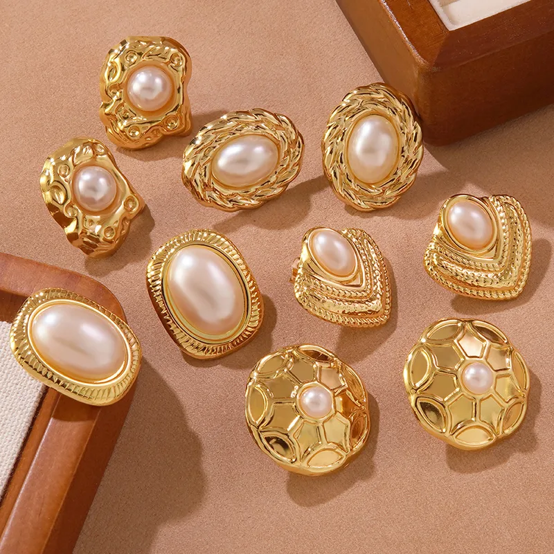 Wholesale 304 Stainless Steel Plastic Quadrilateral Round Electroplating Imitation Gold Elegant Sweet Simple Style Ear Studs