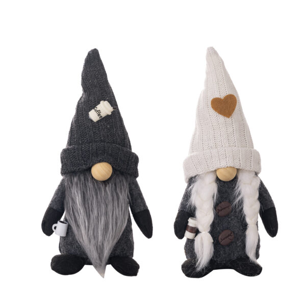 Wholesale Doll holding a coffee cup with black and white knitted pointed hat decoration