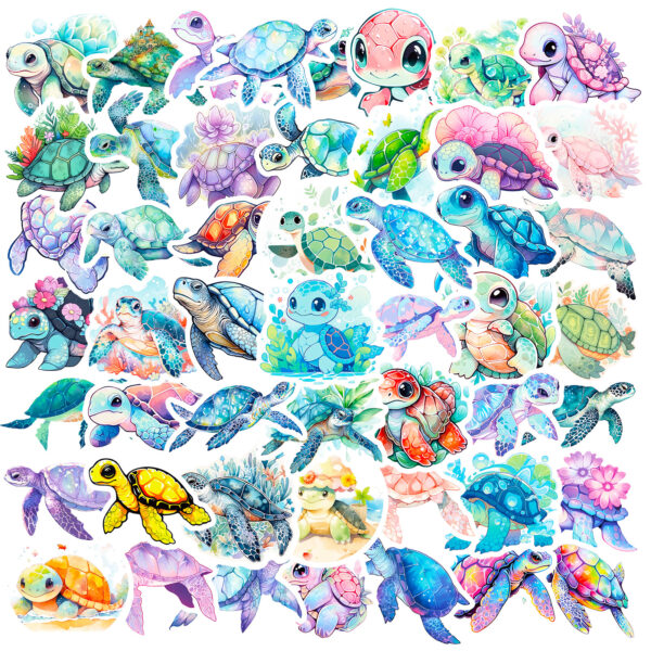 Wholesale 50 Blue Sea Turtle Stickers Cartoon Turtle Graffiti Stickers Color Ocean Turtle DIY Scooter Stickers