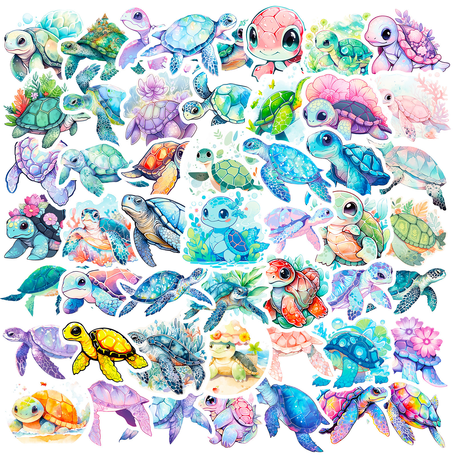 Wholesale 50 Blue Sea Turtle Stickers Cartoon Turtle Graiti Stickers Color Ocean Turtle DIY Scooter Stickers
