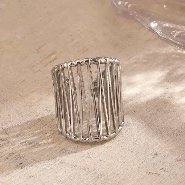 Wholesale Ion Plating (IP) 18K Gold Plated Lines 304 Stainless Steel Casual Rock Marine Style Waterproof Non Tarnish Open Rings