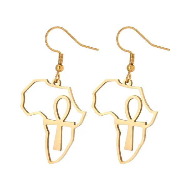 Wholesale Water Plating 18K Gold Plated Cross Map Stainless Steel Simple Style Earrings