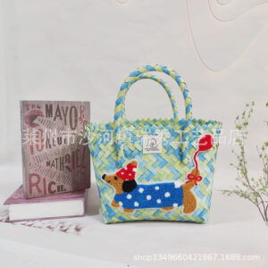 Floral green hand basket with balloon dachshund