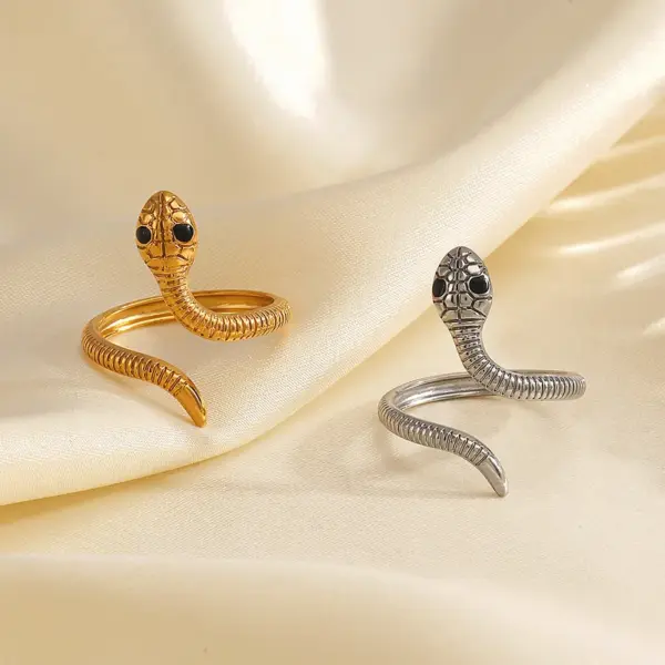 Ion Plating (IP) 18K Gold Plated Snake 304 Stainless Steel Retro Waterproof Non Tarnish Open Rings
