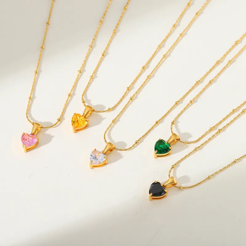 Wholesale Jewelry Cute Romantic Simple Style Geometric Heart Shape 304 Stainless Steel Zircon 18K Gold Plated Plating Inlay Gold Necklace Pendant Neck