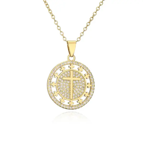Religious Jewelry Copper-plated 18k Gold Zircon Cross Pendant Necklace
