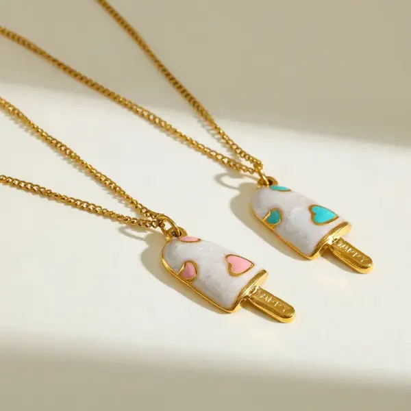 Wholesale Stainless Steel 18K Gold Plated Heart Shaped Ice Cream Pendant Necklace Women's Casual Cute New Design Artistic Commute Jewelry