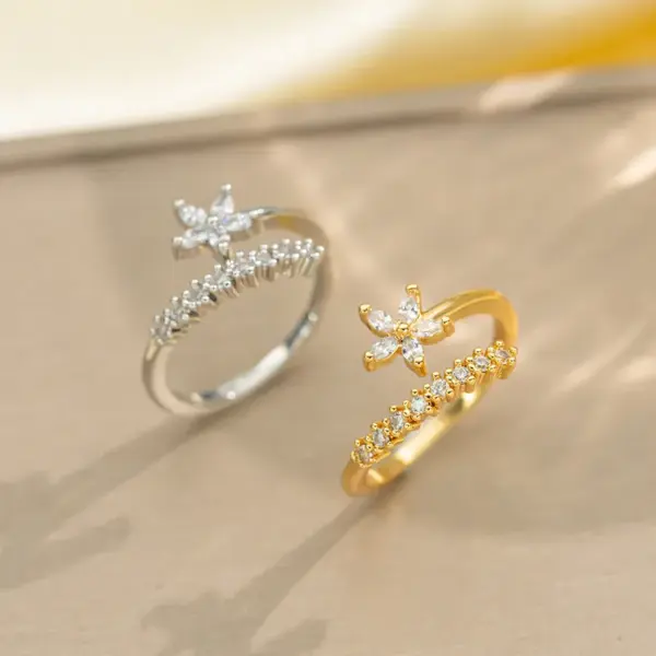 Wholesale Jewelry Elegant Classic Style Heart Shape Snake Butterfly Copper Zircon 18K Gold Plated K Gold Plated Inlay Open Rings