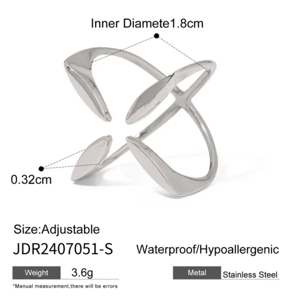 Wholesale 304 Stainless Steel Geometric Exaggerated Artistic Waterproof Non Tarnish Layered Silver Open Rings