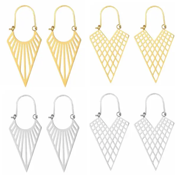 Wholesale PVD Coated Triangle Titanium Steel Exaggerated Waterproof Non Tarnish 304 Stainless Steel Earrings
