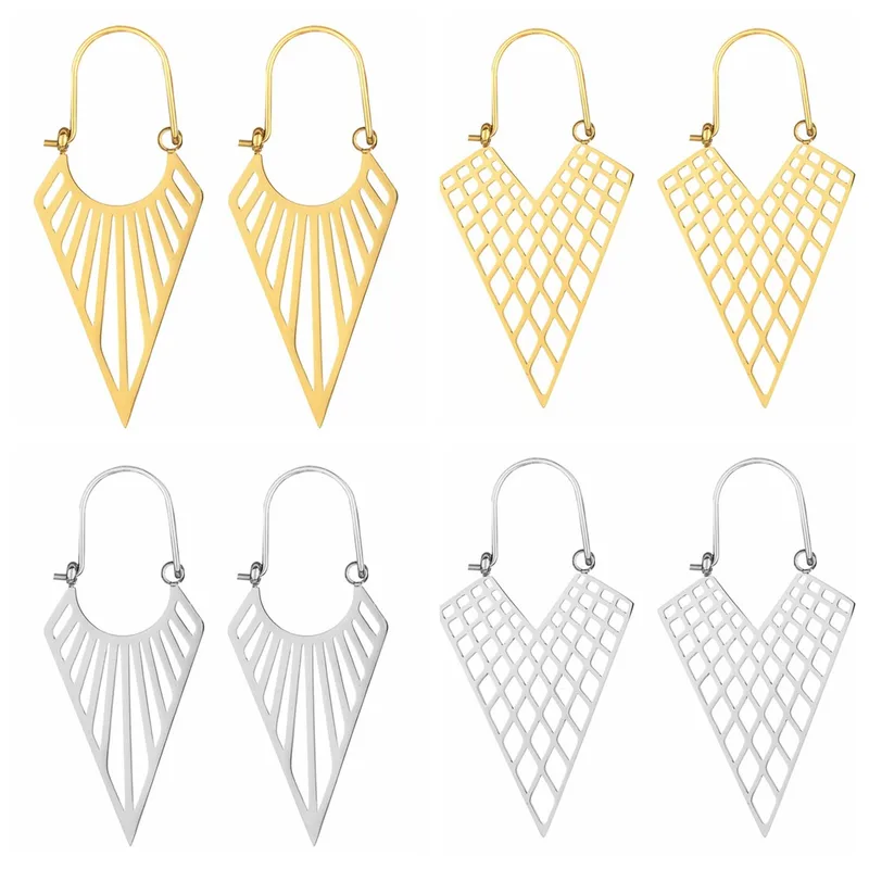 Wholesale PVD Coated Triangle Titanium Steel Exaggerated Waterproof Non Tarnish 304 Stainless Steel Earrings