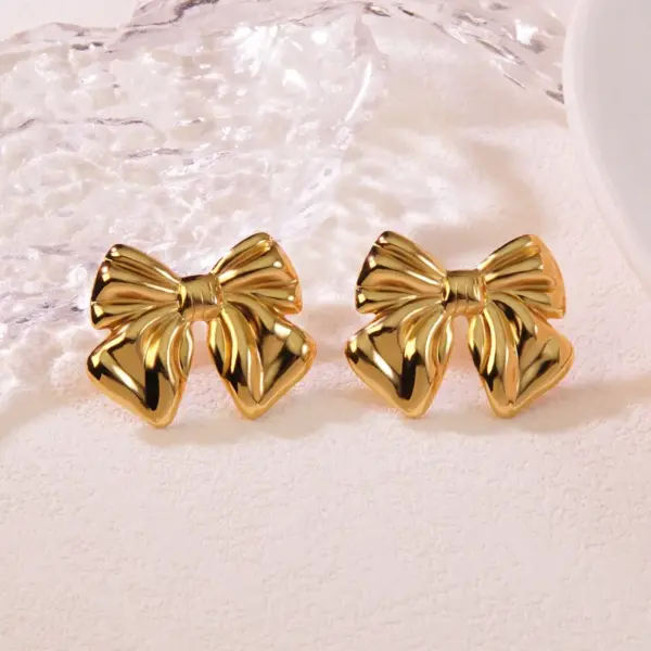 oly-ea7a1cbafdde9f98789120264e9eefa0 Wholesale 1 Pair Casual Simple Style Classic Style Bow Knot 304 Stainless Steel Imitation Gold Electroplating Ear Studs