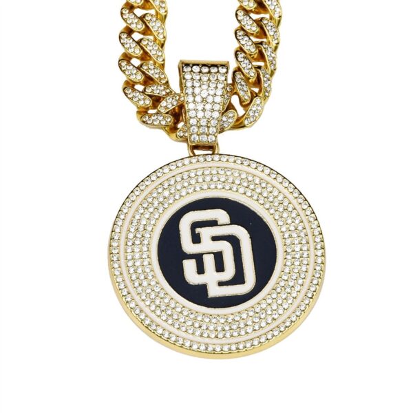 oly-ea7ae50f8569d6a049fc02d4ad72237f Wholesale Accessories Fashion Colorful Oil Dripping Baseball Team Padres Pendant Necklace Men's Hip-Hop Full Diamond Cuban Chain