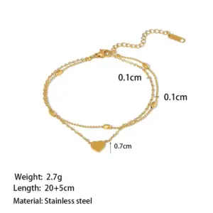 B5041 Double Layer Bead Heart-Shaped Anklet Gold