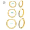 Wholesale Fashion Geometric Pattern Round Steel Hoop Earrings Micro Pave Zircon Fashion Round Steel Hoop Earrings Unisex Gold Rhinestone 201 Stainless Steel