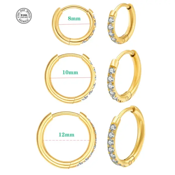 Wholesale Fashion Geometric Pattern Round Steel Hoop Earrings Micro Pave Zircon Fashion Round Steel Hoop Earrings Unisex Gold Rhinestone 201 Stainless Steel