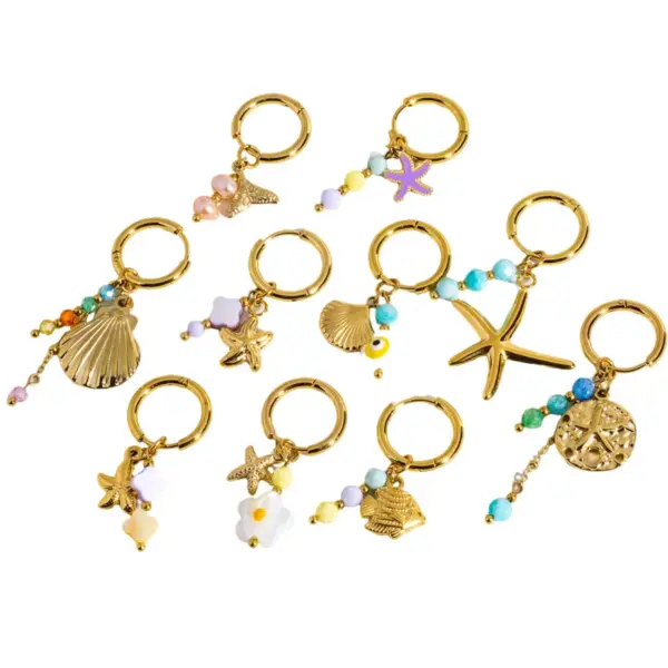 PVD Coated Real Gold Plated Starfish Flower Shell 304 Stainless Steel Marine Style Waterproof Non Tarnish Charm Sleeper Hoop Earrings Drop Earrings