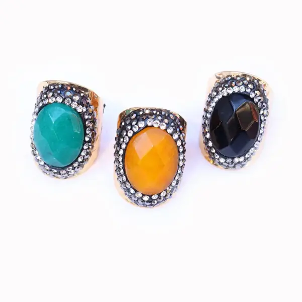Wholesale Ethnic Style Oval Natural Stone Open Ring