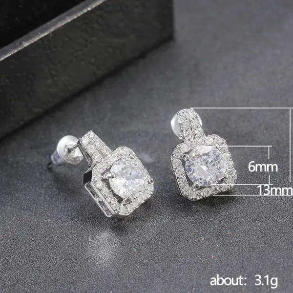 Wholesale Simple Square Full Of Zircon Platinum Plated Copper Stud Earrings Jewelry