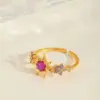 Wholesale Jewelry Cute Sweet Sun Flower Shell Copper Zircon 14K Gold Plated Open Rings