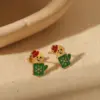 Wholesale 1 Pair Christmas Sweet Simple Style Christmas Tree Santa Claus Enamel 304 Stainless Steel Zircon 14K Gold Plated Ear Studs