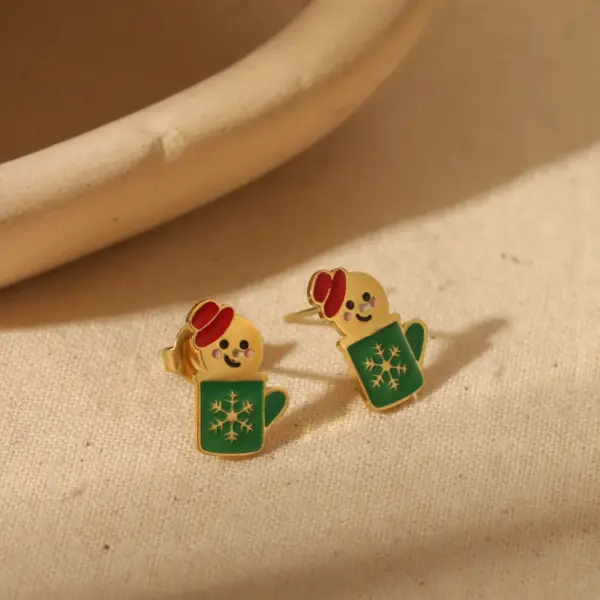 Wholesale 1 Pair Christmas Sweet Simple Style Christmas Tree Santa Claus Enamel 304 Stainless Steel Zircon 14K Gold Plated Ear Studs