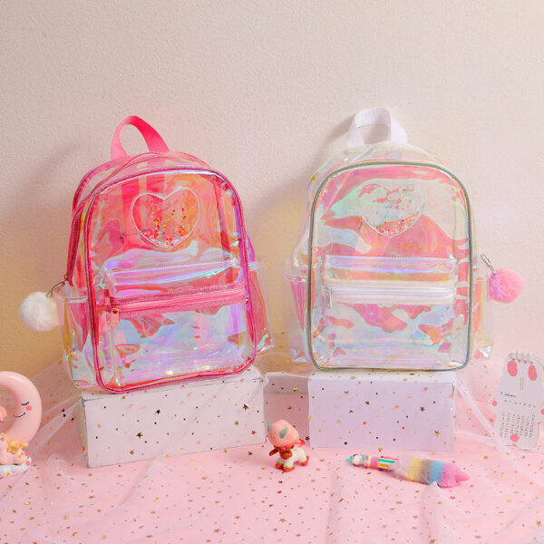 oly-eaa2e0ea9c1cb49b239037cc03fbe6a1 Wholesale Transparent Kidsren's Backpack Girl Heart Laser Travel Waterproof Leisure Bag