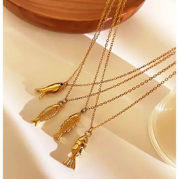 Wholesale 304 Stainless Steel Small Fish PVD Coated Acrylic Real Gold Plated Vintage Style Classic Style Waterproof Non Tarnish Irregular Surgical Steel Cross Chain Box Chain Lobster Trigger Clasp Closure Gold Silver Pendant Necklace