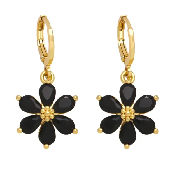 Wholesale 1 Pair Simple Style Flower Daisy Plating Inlay Copper Zircon 18k Gold Plated Drop Earrings