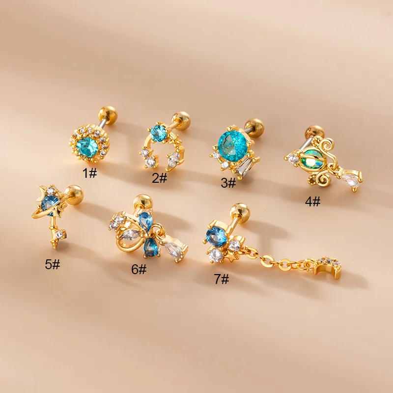 Wholesale 1 Piece 316L Stainless Steel Copper Zircon Ear Cartilage Rings & Studs Geometric Flower Waterproof Non Tarnish Surgical Steel