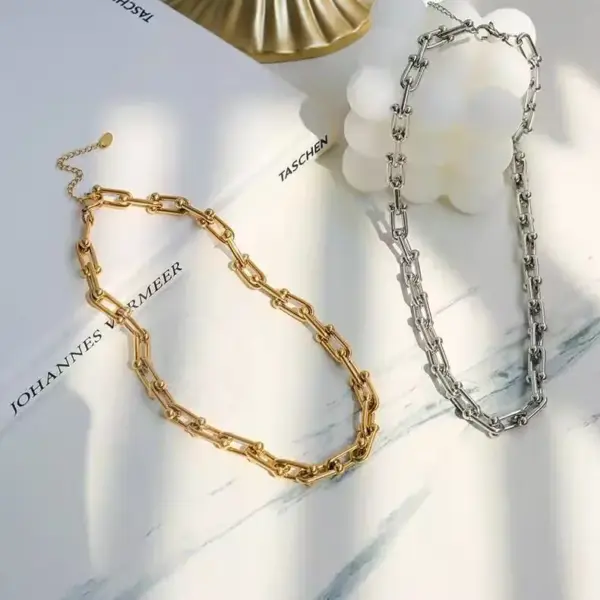 Wholesale Jewelry Casual Streetwear U Shape 304 Stainless Steel 18K Gold Plated Cuban Link Chain Curb Chain Chain Necklace