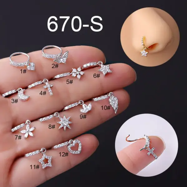 New Nose Ornaments Stars Moon Heart Flowers Cross Zircon Copper Jewelry Nose Pin